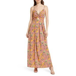 Chelsea28 Women Coral Paisley Satin Cutout Sleeveless Summer Maxi Dress Size XL